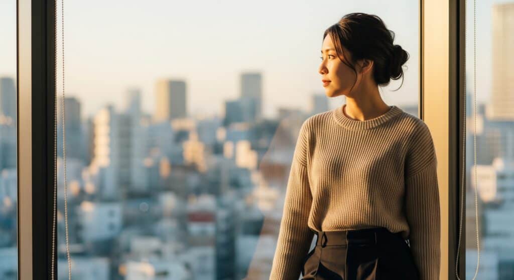 窓辺に立つ人物