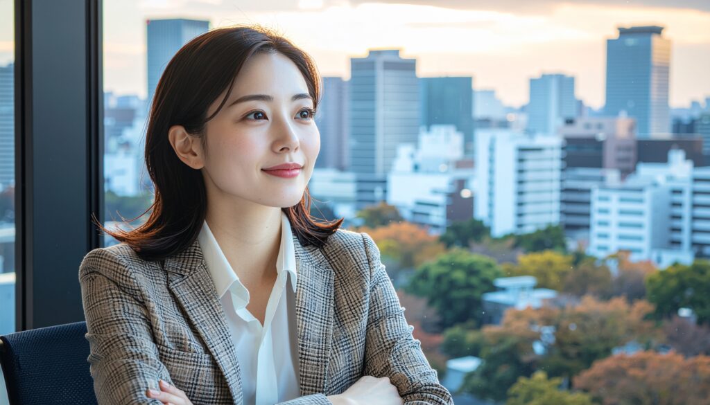 オフィスの窓辺にいる人物