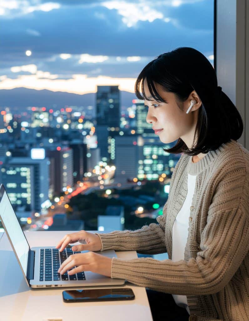 ノートパソコンで作業中の人物